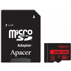 Карта памяти microSDHC, 16Gb, Class10 UHS-I, Apacer, SD адаптер (AP16GMCSH10U5-R)